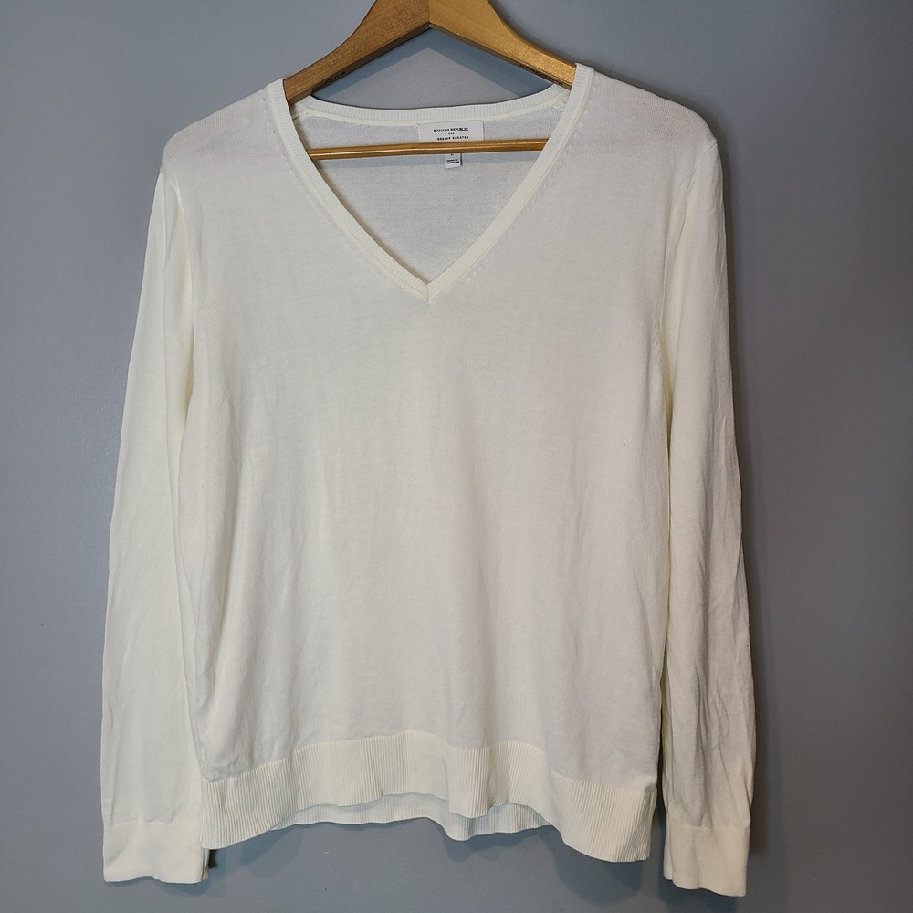 Banana Republic Forever Sweater Women Large Cream White Minimalist Comfy Office